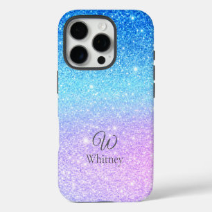 Chic Purple Ombre Blue Glitter Modern iPhone 16 Pro Case
