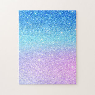 Chic Purple Ombre Blue Glitter Modern              Jigsaw Puzzle