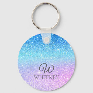 Chic Purple Ombre Blue Glitter Modern Keychain