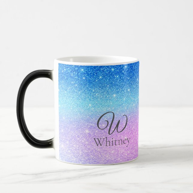 Chic Purple Ombre Blue Glitter Modern              Magic Mug (Left)