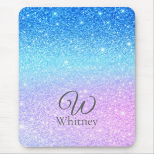 Chic Purple Ombre Blue Glitter Modern              Mouse Pad