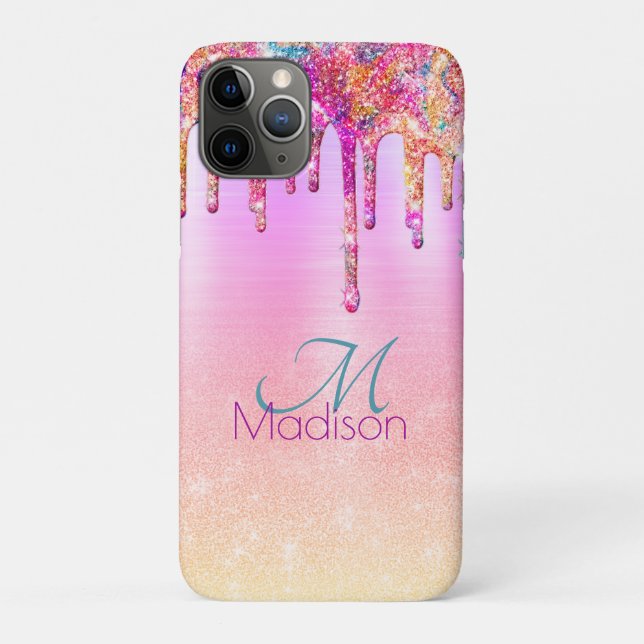 Chic purple orange ombre glitter drips monogram Case-Mate iPhone case (Back)