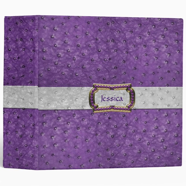 Chic Purple Ostrich Leather Look All Purpose Binder (Front/Spine)