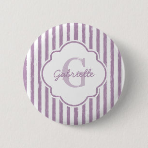 Chic Purple Painted Stripes Monogram and Name 2 Inch Round Button