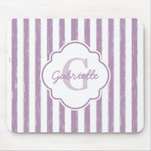 Chic Purple Painted Stripes Monogram and Name Mouse Pad