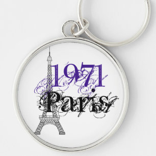 Chic Purple Paris Eiffel Tower 50th Birthday Keychain