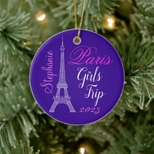 Chic Purple Paris Eiffel Tower Girls Trip Ceramic Ornament