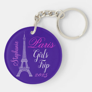 Chic Purple Paris Eiffel Tower Girls Trip Keychain