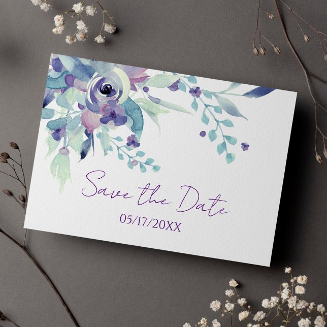 Chic Purple Pastel Floral Wedding Save The Date Postcard (Creator Uploaded)
