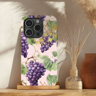 Chic Purple, Pastel Pink and Gold Grape Vine iPhone 15 Case