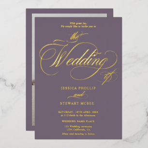 Chic purple photo calligraphy wedding gold