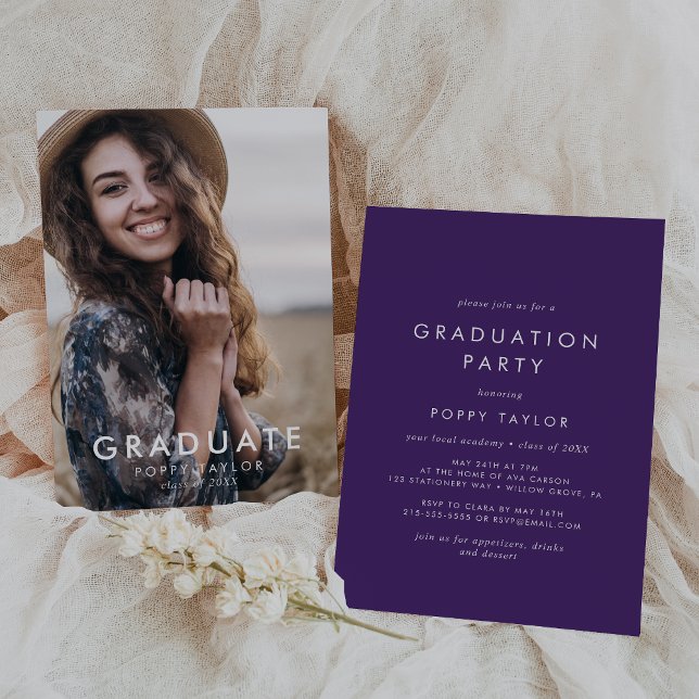 Chic Purple Photo Graduation Party Invitation (Creator Uploaded)