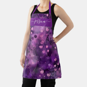 Chic purple pink abstract floral name apron