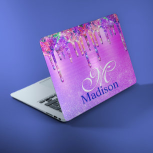 Chic purple pink ombre glitter drips monogram note HP laptop skin