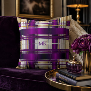 Chic Purple Plaid Personalized Throw Pillow