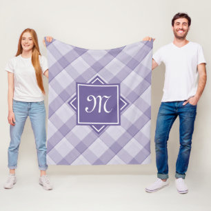 Chic Purple Plaid With Modern Diagonal Monogram Fleece Blanket