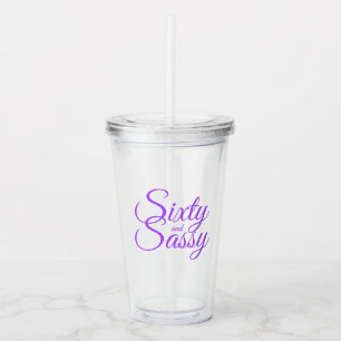 Chic Purple Script Sixty Sassy 60th Birthday Acrylic Tumbler