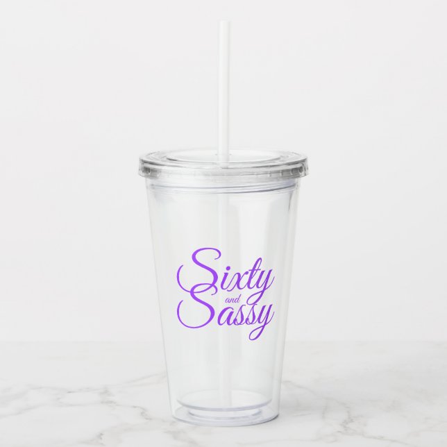 Chic Purple Script Sixty Sassy 60th Birthday Acrylic Tumbler (Front)