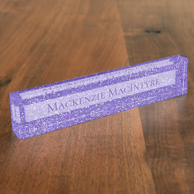 Chic Purple Sparkle Glitter Nameplate (Side)