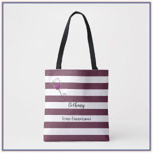 Chic Purple Striped Wine Tote Bag