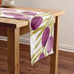 Chic Purple Tulips Watercolor Hand-painted Long Table Runner