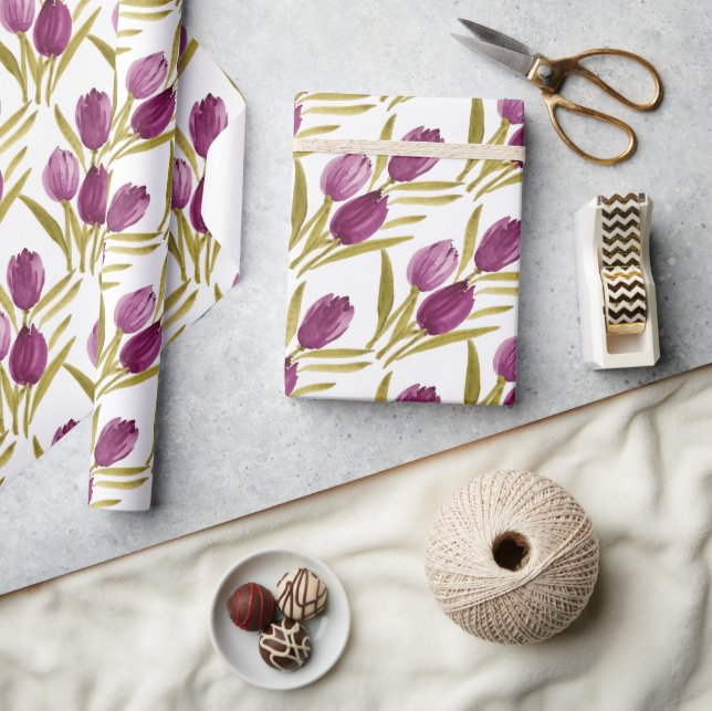Chic Purple Tulips Watercolor Wrapping Paper (Crafts)