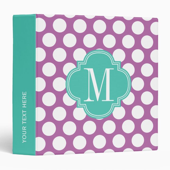 Chic Purple & Turquoise Big Dots Monogrammed Binder (Front/Spine)