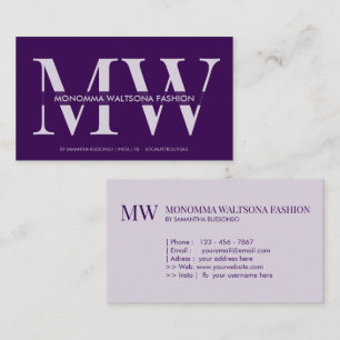 Chic purple typography monogram lettering name business card