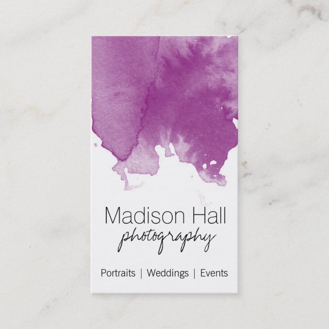 Chic Purple Watercolor Business Card (Front)