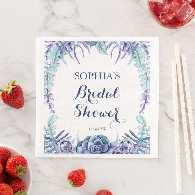 Chic Purple Watercolor Floral Bridal Shower  Napkin (Insitu)