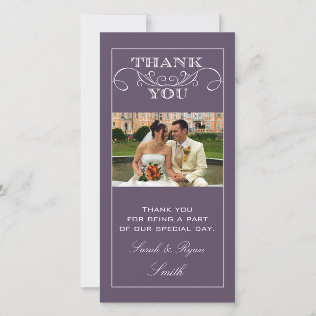 Chic Purple Wedding Thank You Photo Cards (Front)