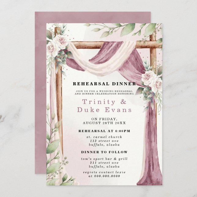 Chic Purple White Canopy Florals Rehearsal Dinner Invitation (Front/Back)