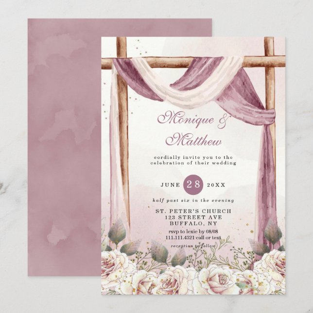 Chic Purple White Canopy Florals Wedding  Invitation (Front/Back)