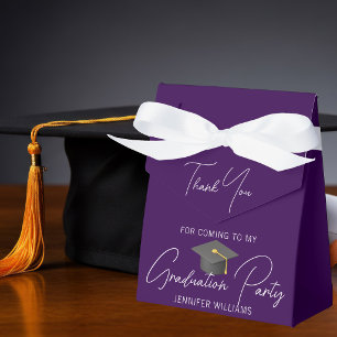 Chic Purple White Graduation Party Thank You Favor Box