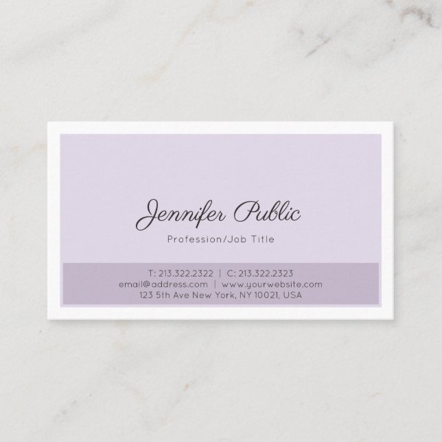 Chic Purple White Sleek Professional Elegant Plain Business Card (Front)