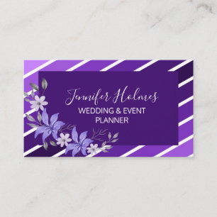 Chic Purple White Stripes Flower Business Card