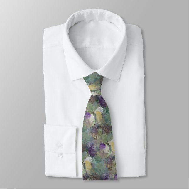 Chic Purple Yellow Green Teal Blue Abstract Art Tie (Tied)