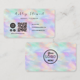 Chic Qr Code Branding Logo Iridescent Opal Stylish Business Card