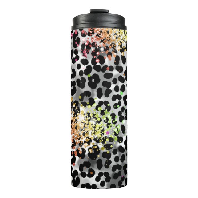 *~* Chic QR Peach Glitter Animal Leopard Spots  Thermal Tumbler (Front)