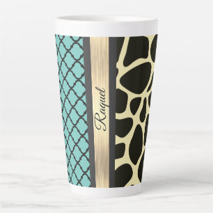 Chic Quartrefoil Giraffe Print Personalized Latte Mug