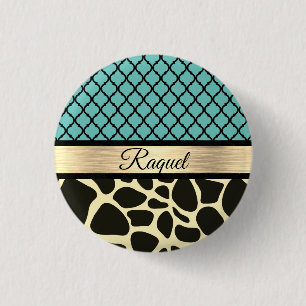 Chic Quatrefoil Giraffe Print        1 Inch Round Button