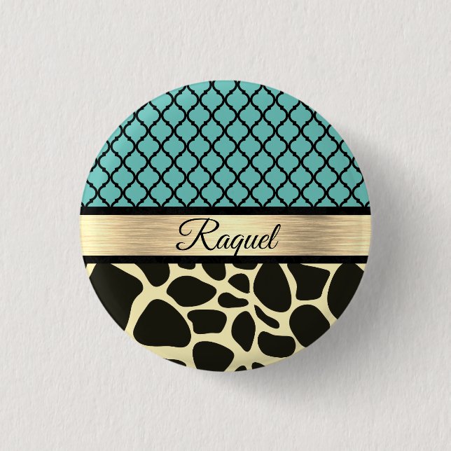 Chic Quatrefoil Giraffe Print        1 Inch Round Button (Front)