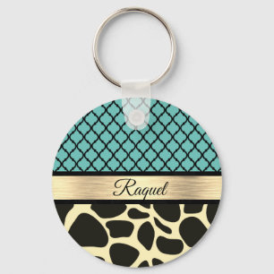 Chic Quatrefoil Giraffe Print  Keychain