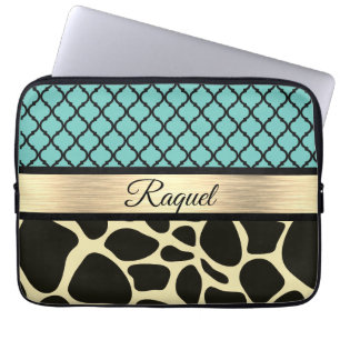 Chic Quatrefoil Giraffe Print Laptop Sleeve