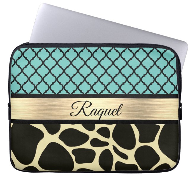 Chic Quatrefoil Giraffe Print        Laptop Sleeve (Front)