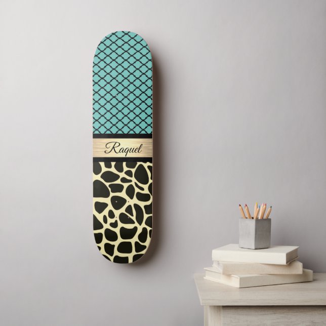 Chic Quatrefoil Giraffe Print   Skateboard (Wall Art)