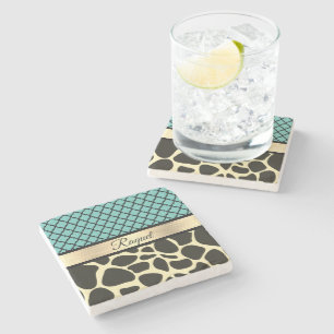 Chic Quatrefoil Giraffe Print Stone Coaster