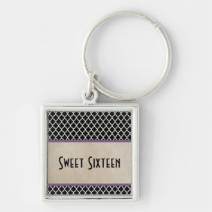 Chic Quatrefoil Sweet 16 Keychain, Purple Keychain
