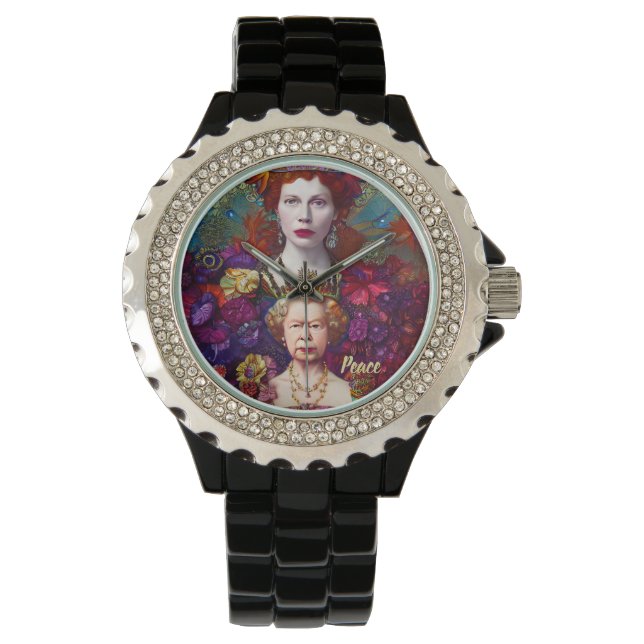 Chic Queen Elizabeth II Royal Blue and Red Watch (Front)