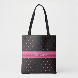 Chic Quilted Pink Black Colourful Personalized Tote Bag